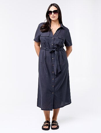 Robe chemise longue avec ceinture à nouer
