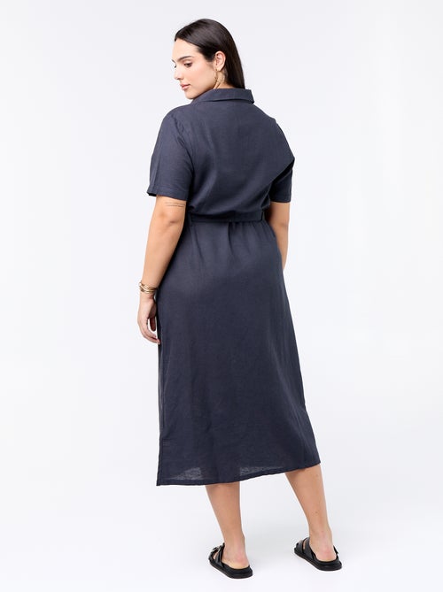 Robe chemise longue avec ceinture à nouer - Kiabi