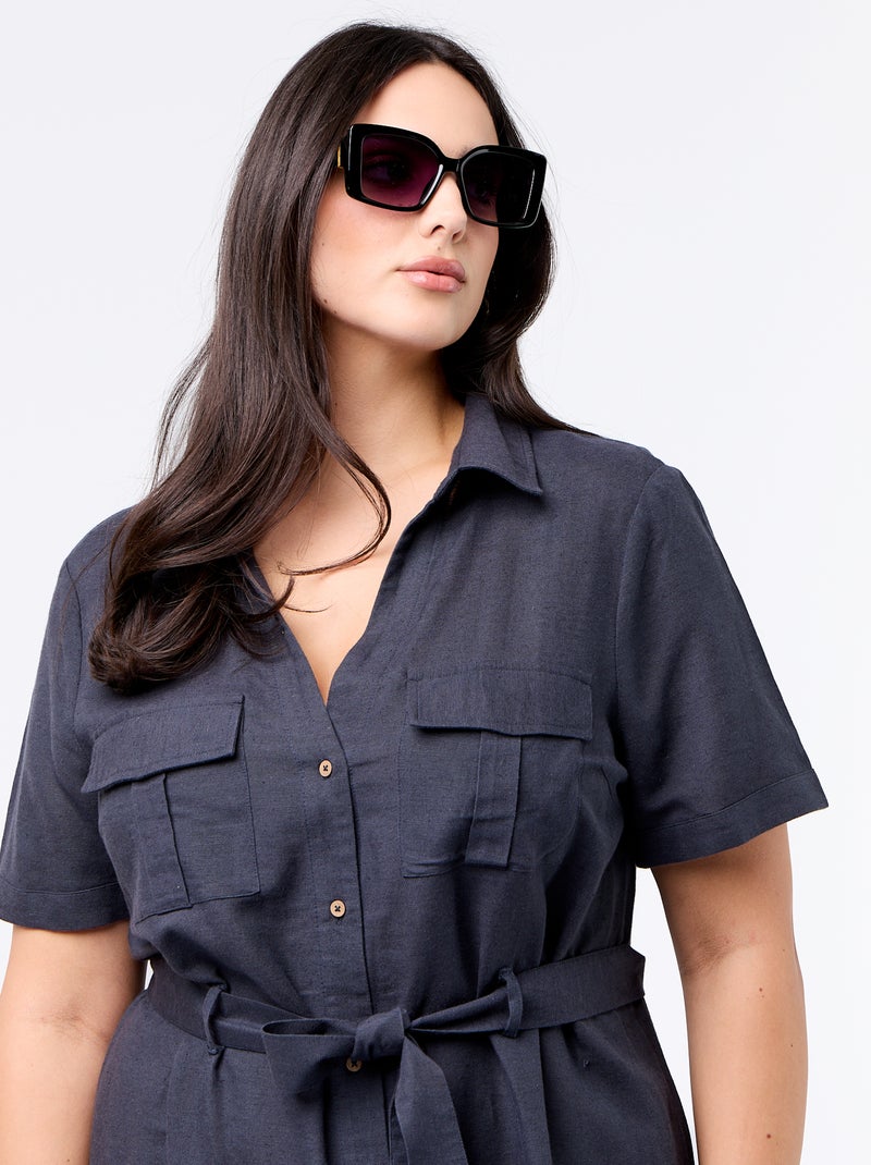 Robe chemise longue avec ceinture à nouer Bleu - Kiabi