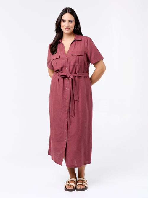 Robe chemise longue avec ceinture à nouer - Kiabi