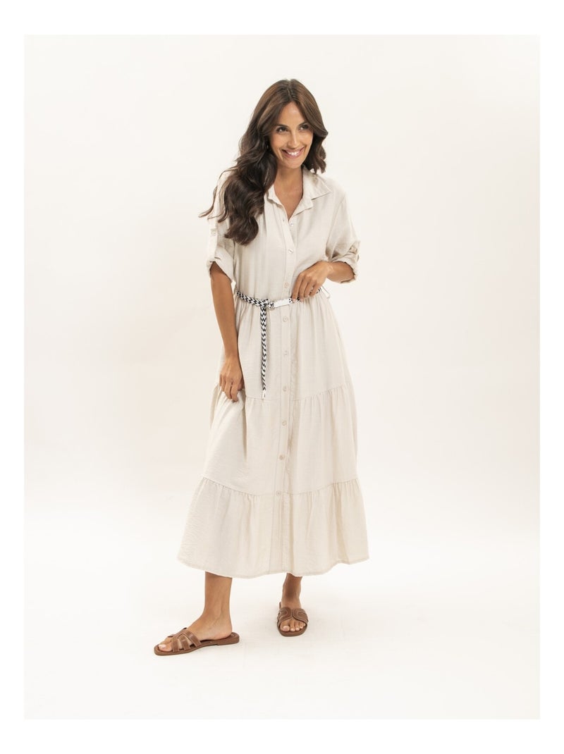 Robe chemise longue avec ceinture itonia Beige - Kiabi