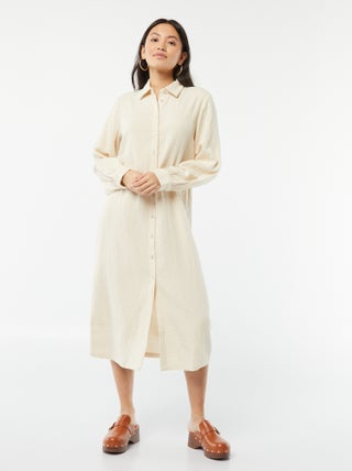 Robe chemise longue en double gaze de coton