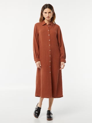 Robe chemise longue en double gaze de coton