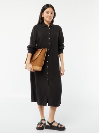 Robe chemise longue en double gaze de coton