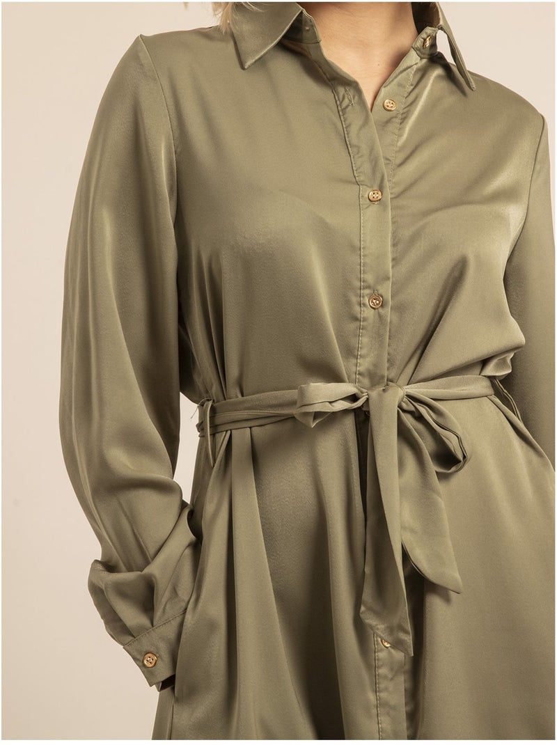 Robe chemise longue iseline Kaki - Kiabi