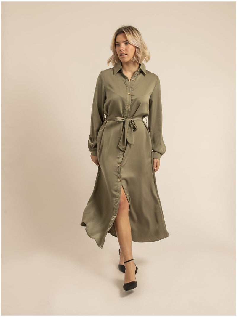 Robe chemise longue iseline Kaki - Kiabi