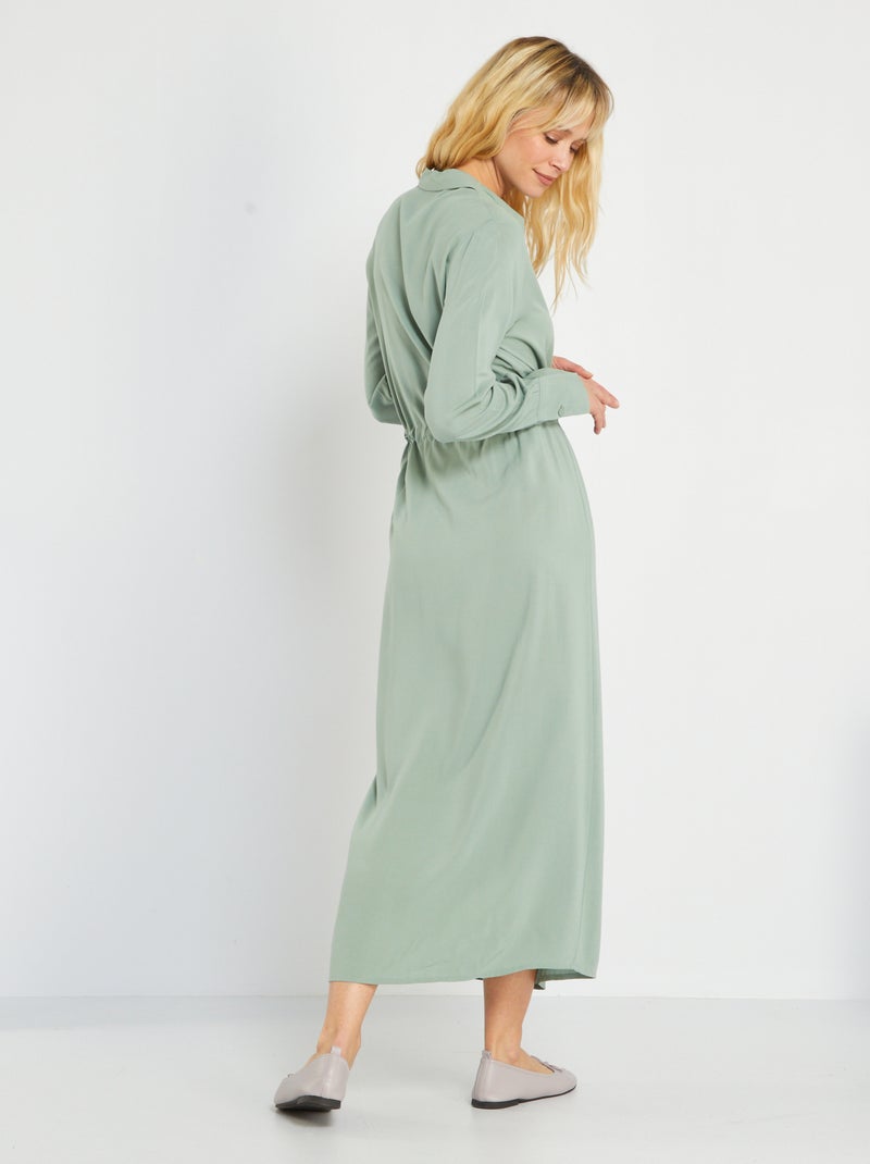 Robe chemise longue Kaki - Kiabi