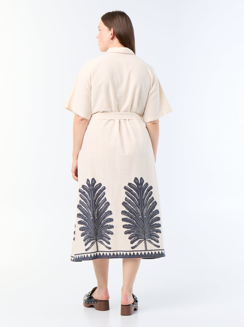 Robe chemise longue manches courtes Beige - Kiabi