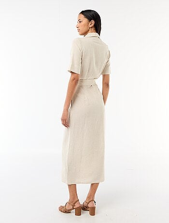 Robe chemise longue manches courtes en coton et lin
