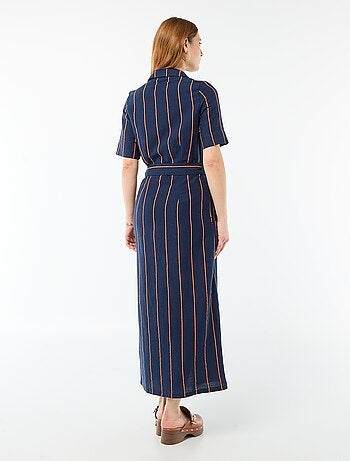 Robe chemise longue manches courtes en coton et lin