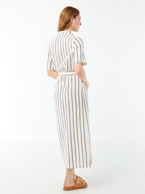 Robe chemise longue manches courtes en coton et lin - Kiabi