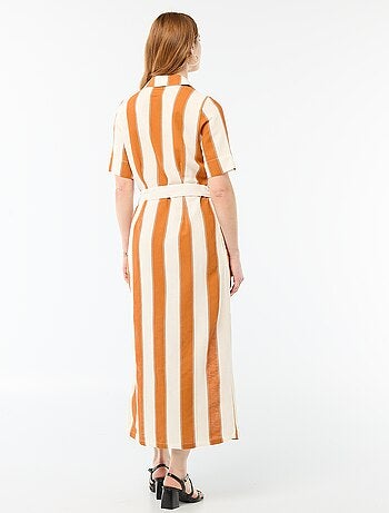 Robe chemise longue manches courtes en coton et lin