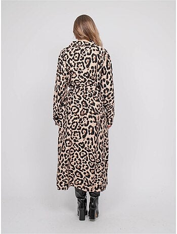 Robe chemise longue motif léopard et ceinture à nouer ivoriaz