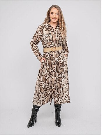 Robe chemise longue motif python et fils dorés ipova