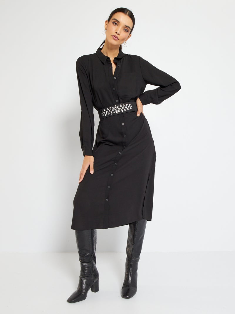 Chemise Longue Noire Sandro - Taille 40 (FR) - Viscose - Excellent état - Occasion