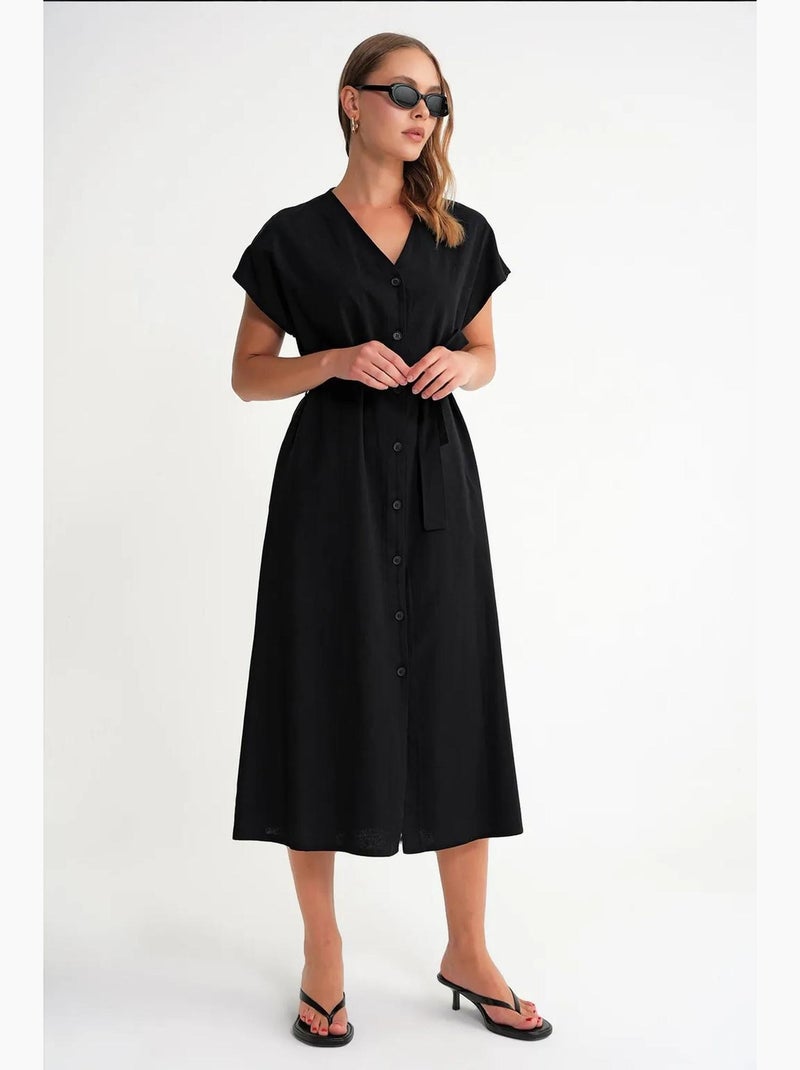 Robe chemise mi-longue avec fermeture à nouer et détails accessoires mixray Noir - Kiabi