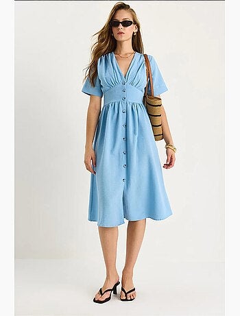 Robe chemise mi-longue boutonnée à col en v lucci