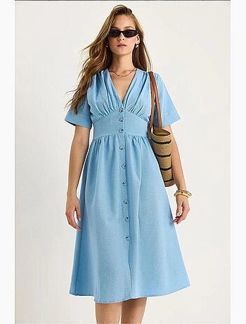 Robe chemise mi-longue boutonnée à col en v lucci