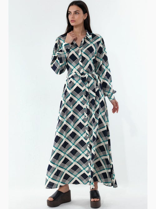 Robe chemise midi à carreaux avec fermeture boutonnée bdart - Kiabi