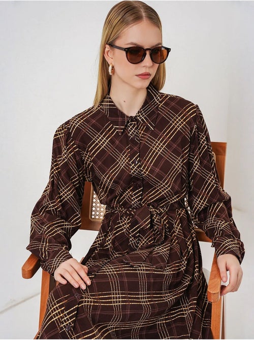 Robe chemise midi à carreaux avec fermeture boutonnée bdart - Kiabi