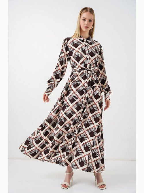 Robe chemise midi à carreaux avec fermeture boutonnée bdart - Kiabi