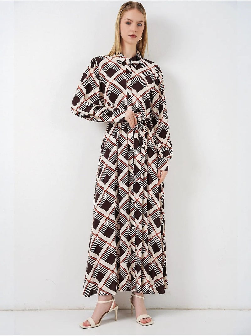 Robe chemise midi à carreaux avec fermeture boutonnée bdart Marron - Kiabi