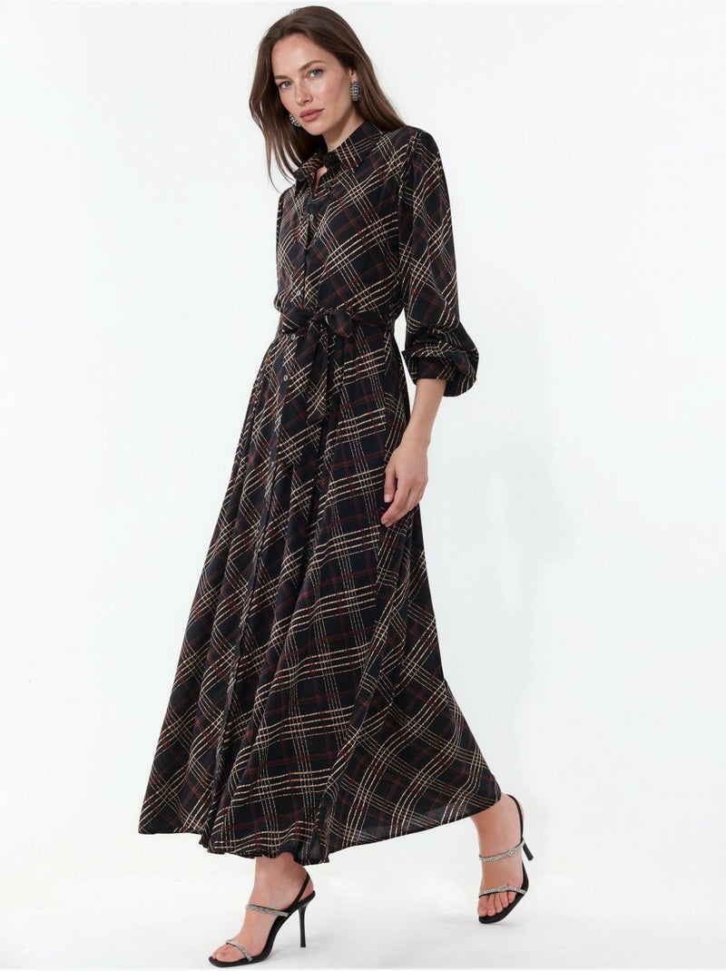 Robe chemise midi à carreaux avec fermeture boutonnée bdart Noir - Kiabi