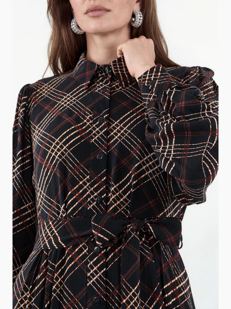 Robe chemise midi à carreaux avec fermeture boutonnée bdart Noir - Kiabi
