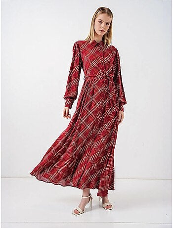 Robe chemise midi à carreaux avec fermeture boutonnée bdart