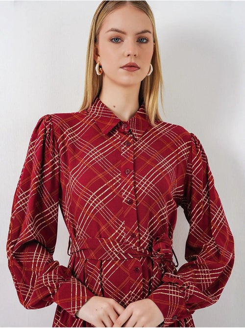 Robe chemise midi à carreaux avec fermeture boutonnée bdart - Kiabi
