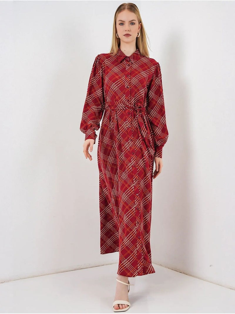 Robe chemise midi à carreaux avec fermeture boutonnée bdart Rouge bordeaux - Kiabi