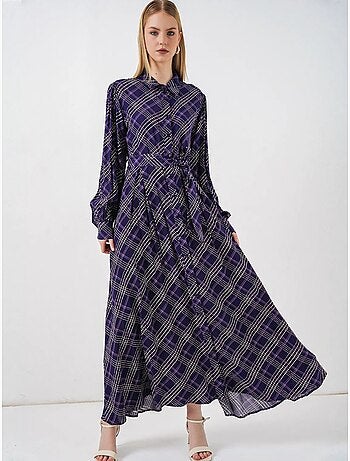 Robe chemise midi à carreaux avec fermeture boutonnée bdart