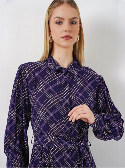 Robe chemise midi à carreaux avec fermeture boutonnée bdart - Kiabi