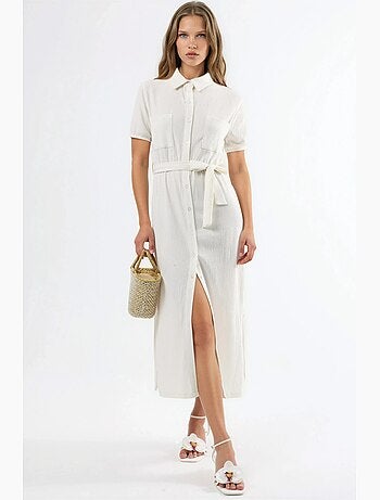 Robe chemise midi à ceinture busem