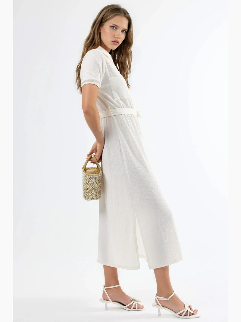 Robe chemise midi à ceinture busem Blanc - Kiabi