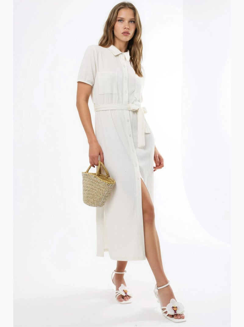 Robe chemise midi à ceinture busem Blanc - Kiabi