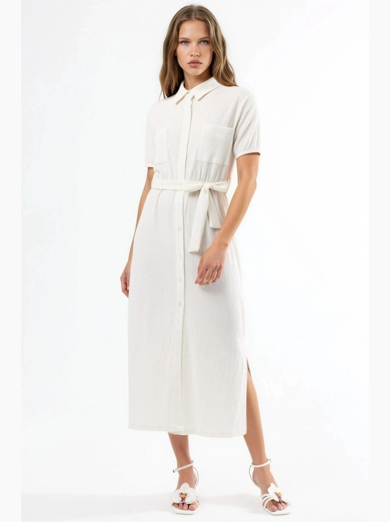 Robe chemise midi à ceinture busem Blanc - Kiabi