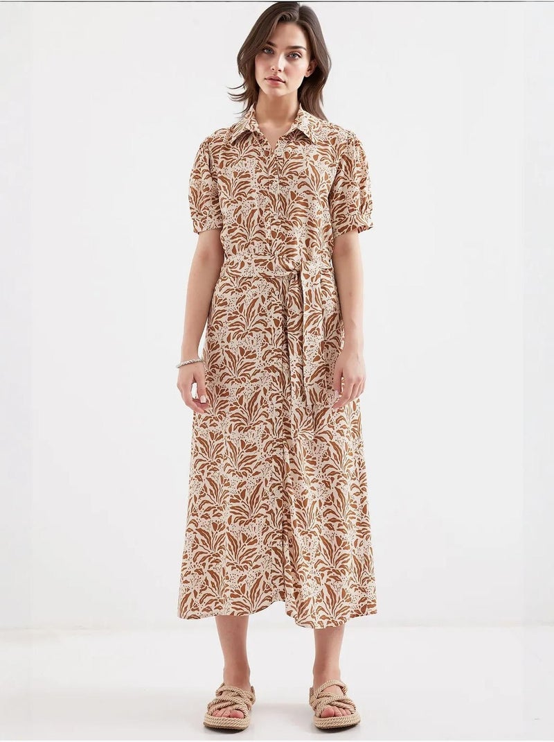 Robe-chemise midi à imprimé zèbre et ceinture bdart Grège - Kiabi