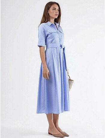 Robe chemise midi à rayures avec ceinture busem