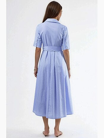 Robe chemise midi à rayures avec ceinture busem