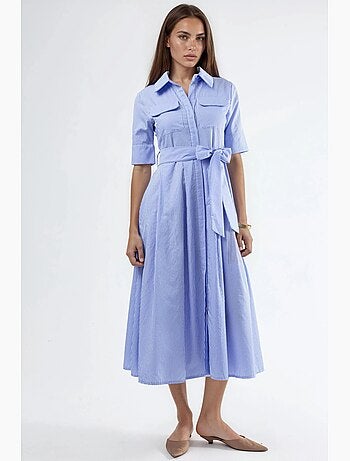 Robe chemise midi à rayures avec ceinture busem