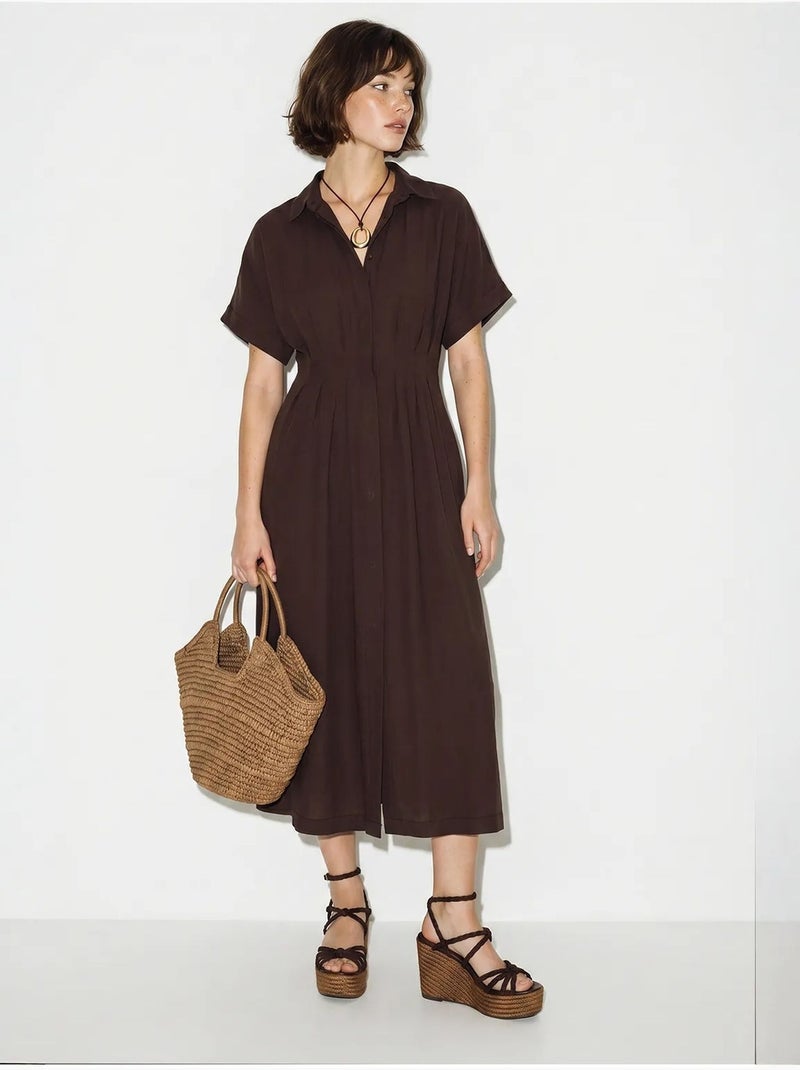 Robe chemise midi cintrée lucci Marron - Kiabi