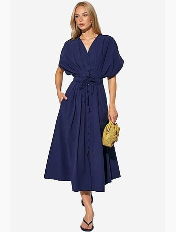 Robe chemise midi décontractée à col en v busem