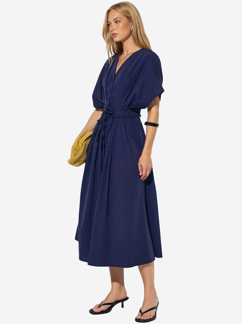 Robe chemise midi décontractée à col en v busem Bleu marine - Kiabi