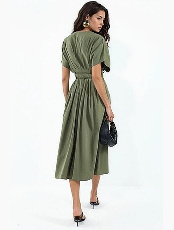 Robe chemise midi décontractée à col en v busem