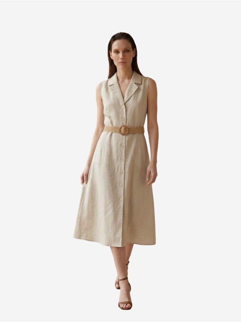 Robe-chemise midi sans manches my fashion Beige naturel - Kiabi