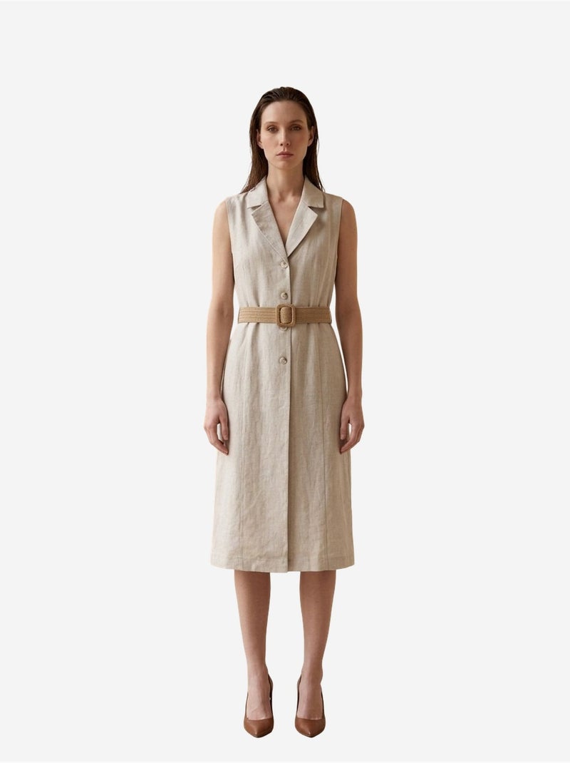 Robe-chemise midi sans manches my fashion Beige naturel - Kiabi