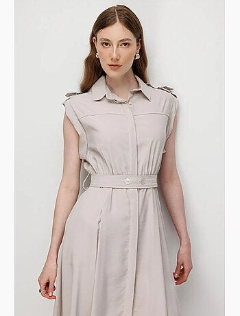 Robe chemise midi trapèze texturée avec ceinture mixray