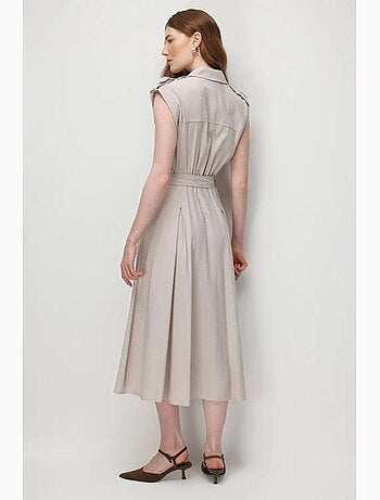 Robe chemise midi trapèze texturée avec ceinture mixray
