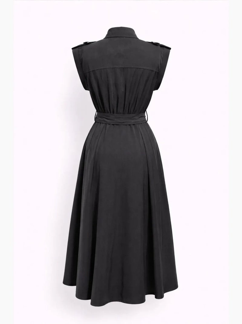 Robe chemise midi trapèze texturée avec ceinture mixray Noir - Kiabi
